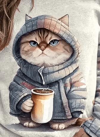 Cat Print Sweater Women – Cozy Pullover with Cute Cat Design for Casual Wear