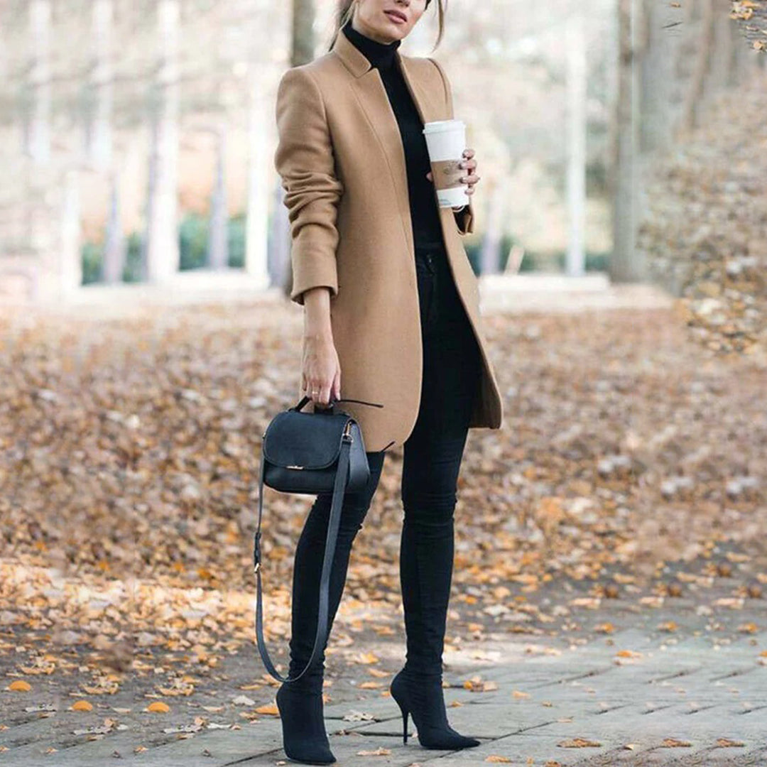 Elegant Women's Coat – Stylish Long Overcoat in Warm Fabric for Winter