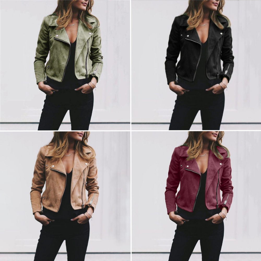 Women's Suede Biker Jacket – Stylish Faux Leather Motorcycle Coat for Fall