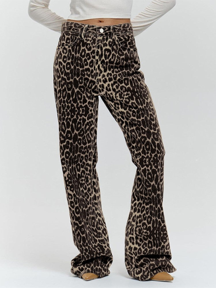 Leopard Print Trousers for Women - Stylish High-Waisted Animal Print Pants