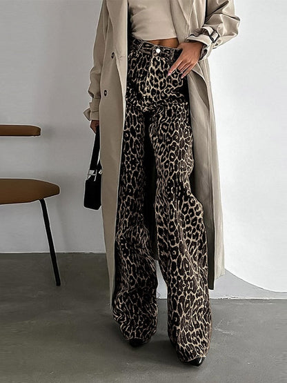 Leopard Print Trousers for Women - Stylish High-Waisted Animal Print Pants