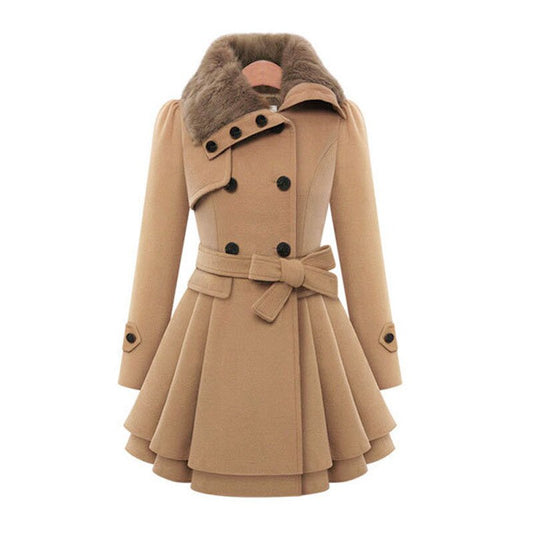 Women's Belted Coat – Stylish Long Overcoat with Warm Fabric for Winter