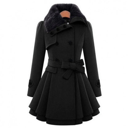 Women's Belted Coat – Stylish Long Overcoat with Warm Fabric for Winter