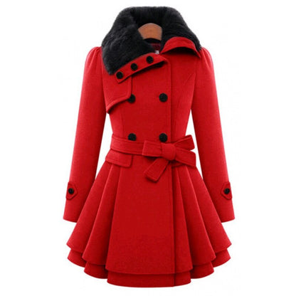 Women's Belted Coat – Stylish Long Overcoat with Warm Fabric for Winter