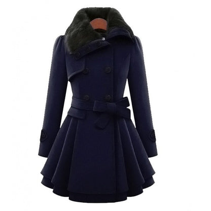 Women's Belted Coat – Stylish Long Overcoat with Warm Fabric for Winter