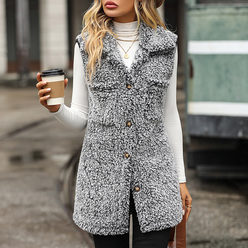 Women's Plush Gilet – Cozy Fleece Vest for Layering in Winter Fashion