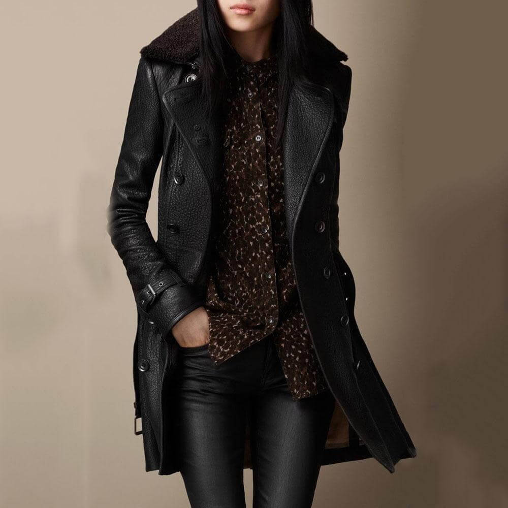 Leather Coat for Women – Stylish Long Sleeve Jacket, Warm & Trendy Outerwear