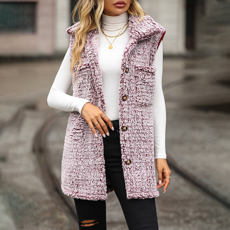 Women's Plush Gilet – Cozy Fleece Vest for Layering in Winter Fashion