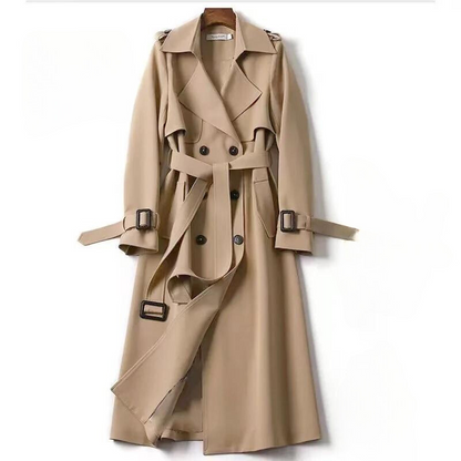 Women's Belted Coat – Stylish Long Overcoat with Warm Fabric for Winter