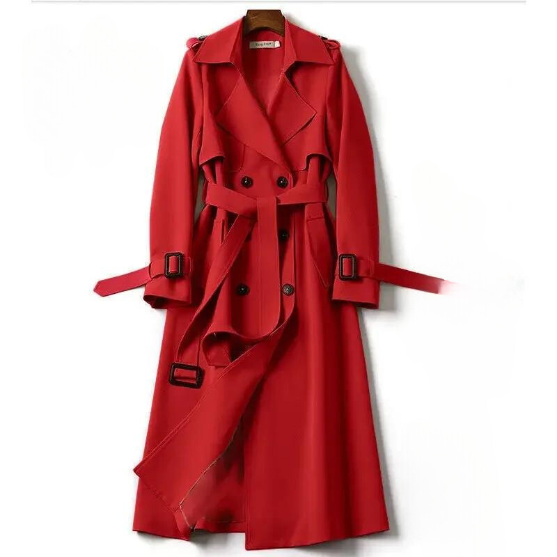 Women's Belted Coat – Stylish Long Overcoat with Warm Fabric for Winter