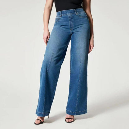 Wide Leg Pull-On Jeans for Women – Comfortable Stretch Denim Trousers