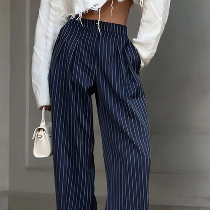 Striped Trousers for Women – Stylish High-Waisted Pants for Casual and Work