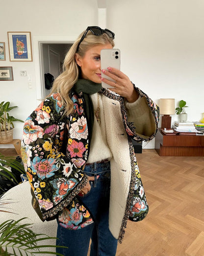 Quilted Jacket Women – Floral Patterned Lightweight Outerwear for Fall