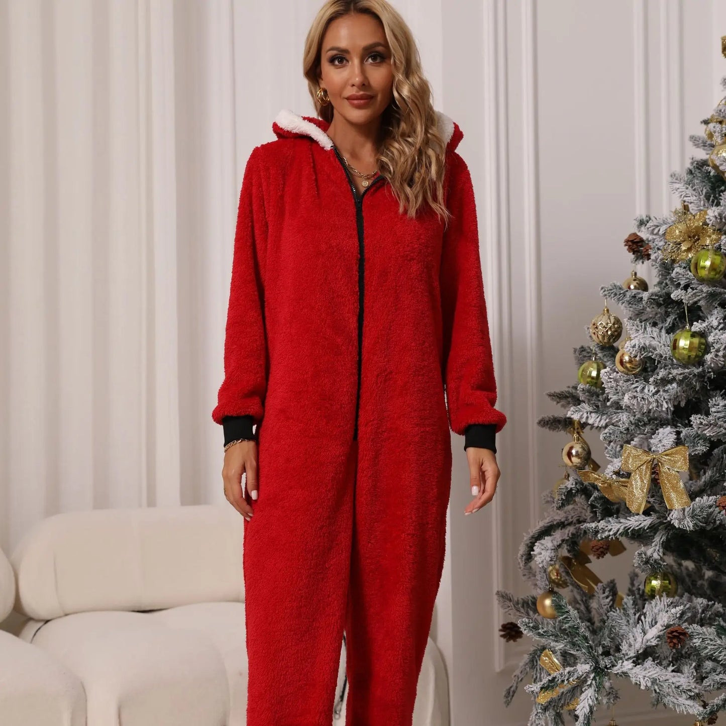 Christmas Jumpsuit for Women – Festive Holiday Outfit with Long Sleeves and Pockets