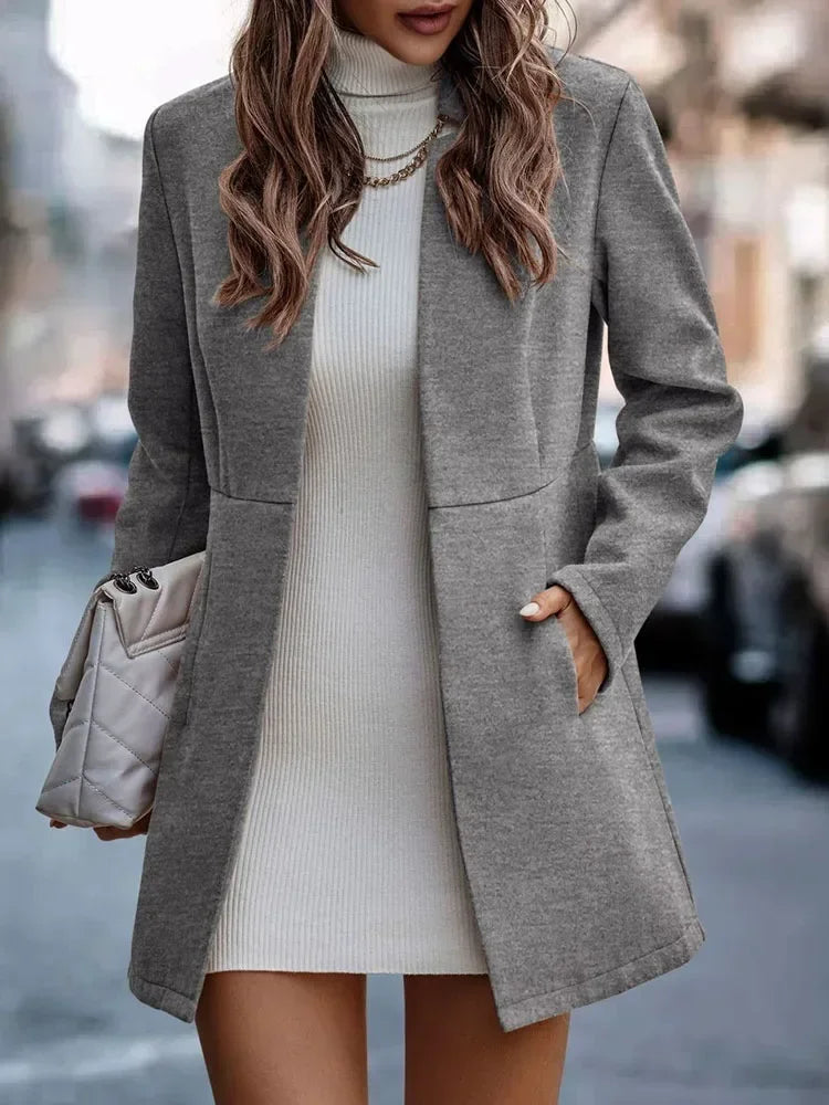 Women's Classic Coat – Stylish Long Overcoat with Warm Fabric for Winter