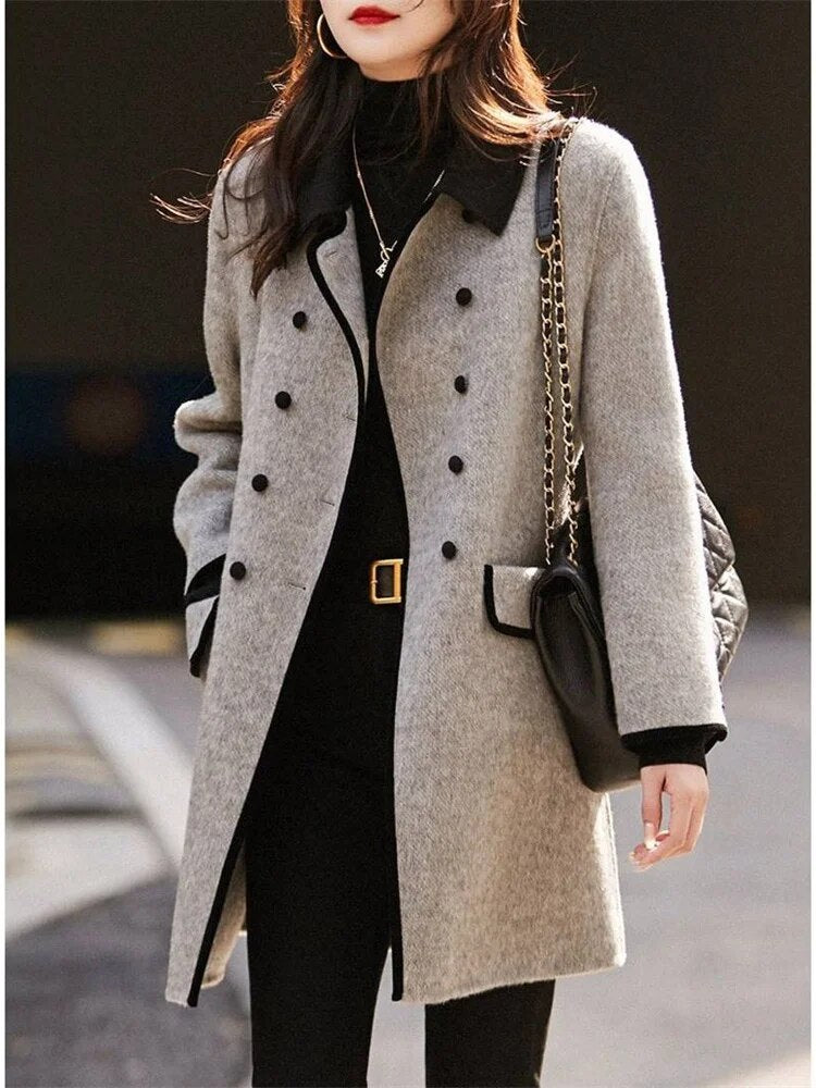 Women's Elegant Coat – Stylish Long Overcoat in Warm Fabric for Winter