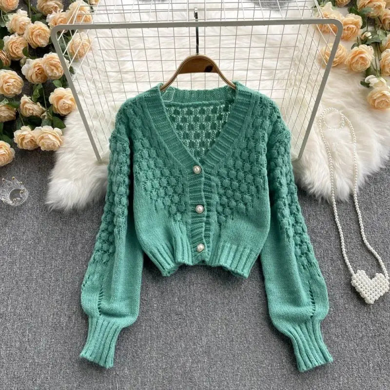 Women's Knitted V-Neck Cardigan – Cozy Lightweight Sweater for Fall Fashion