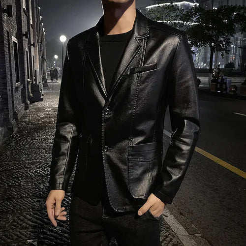 Men's Leather Blazer – Classic Fit Stylish Jacket for Formal and Casual Wear