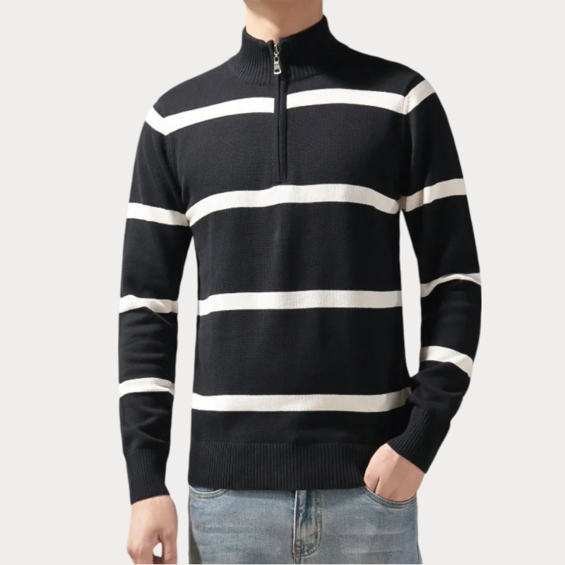 Men's Striped Roll Neck Jumper – Cozy Knit Sweater for Casual Style