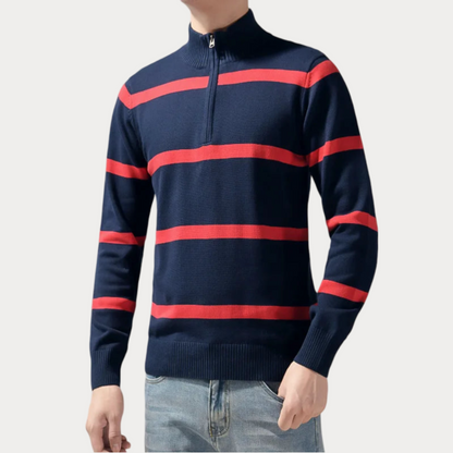 Men's Striped Roll Neck Jumper – Cozy Knit Sweater for Casual Style