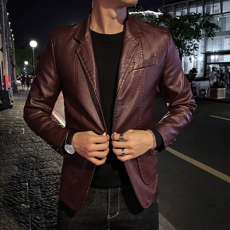 Men's Leather Blazer – Classic Fit Stylish Jacket for Formal and Casual Wear