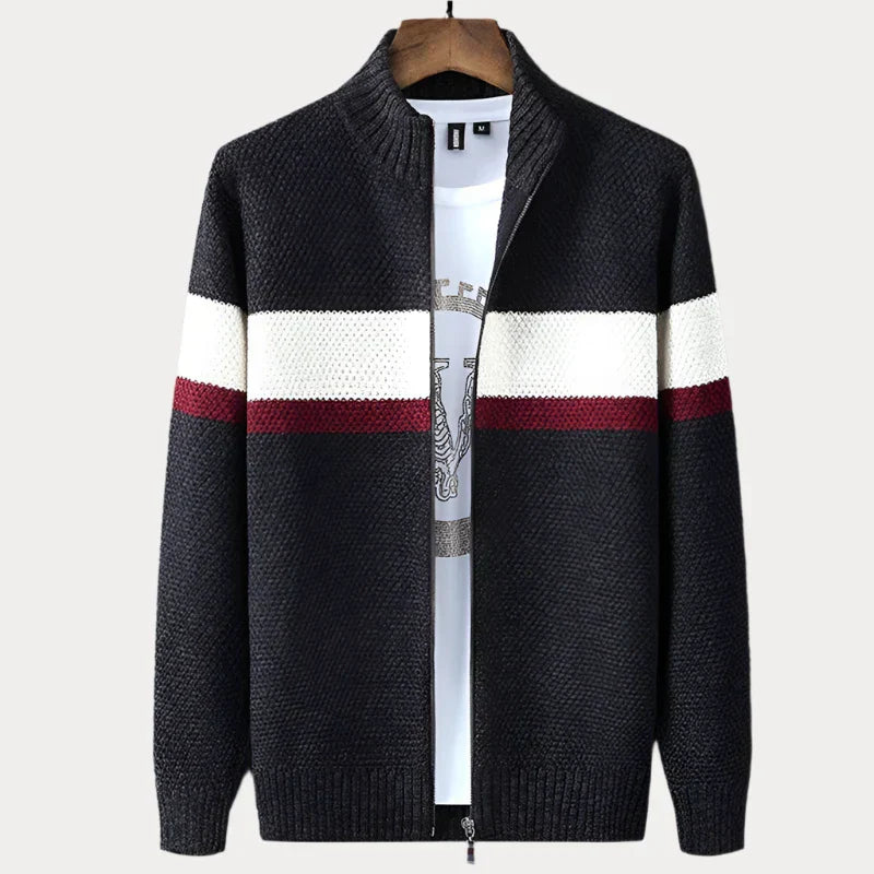 Men's Striped Cardigan – Stylish Stand Collar Sweater for Casual Wear