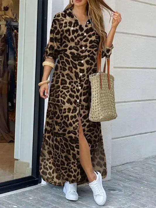 Leopard Print Midi Dress for Women – Stylish Animal Print Dress for Casual and Party Wear