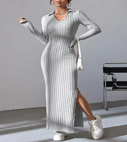 Knitted Midi Dress for Women – Stylish Ribbed Design for Casual or Evening Wear