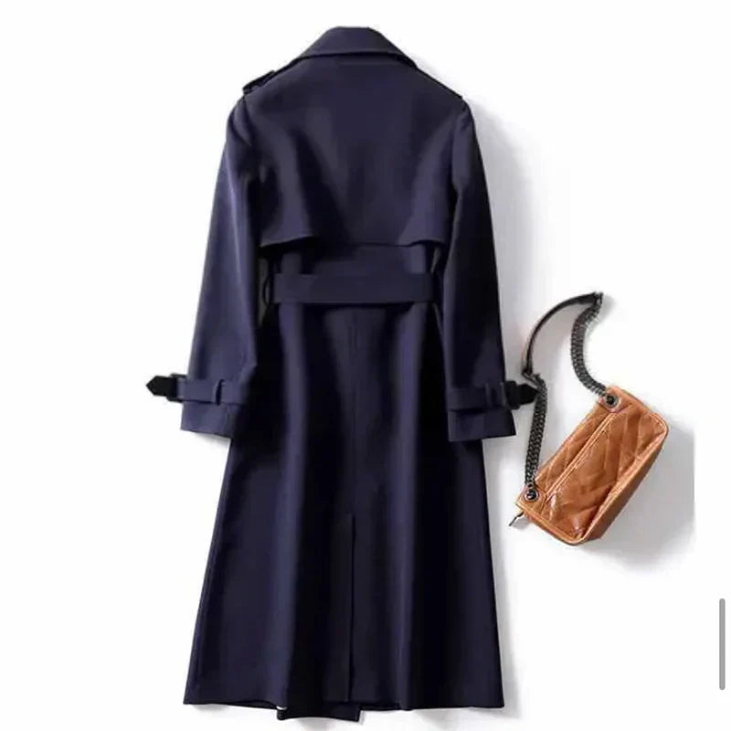 Women's Belted Coat – Stylish Long Overcoat with Warm Fabric for Winter