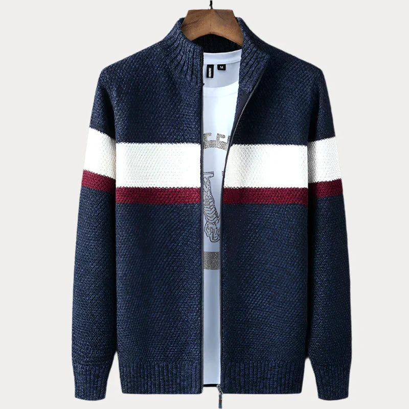 Men's Striped Cardigan – Stylish Stand Collar Sweater for Casual Wear