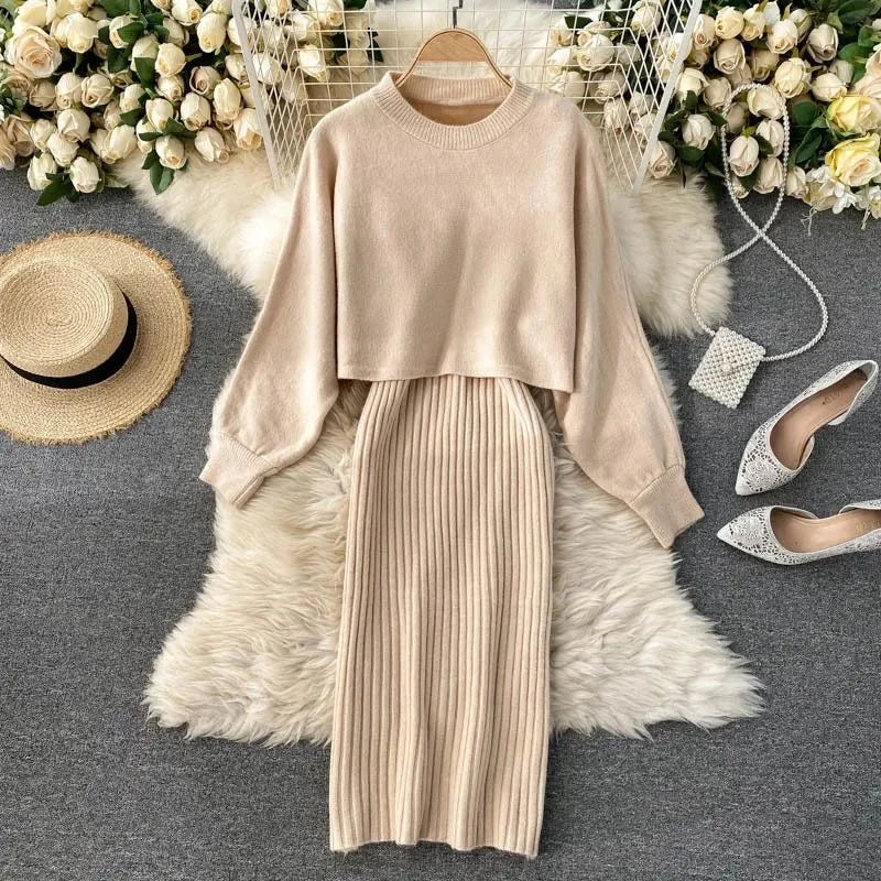 Knitted Dress Set for Women – Cozy Sweater and Stylish Knit Dress Combo