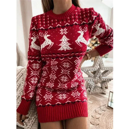 Christmas Dress for Women – Knitted Holiday Sweater Dress with Festive Design