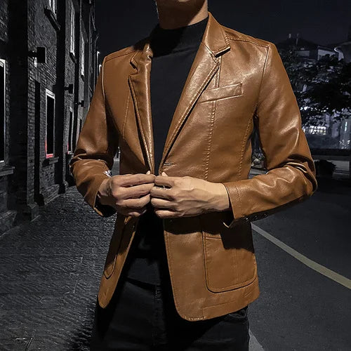 Men's Leather Blazer – Classic Fit Stylish Jacket for Formal and Casual Wear