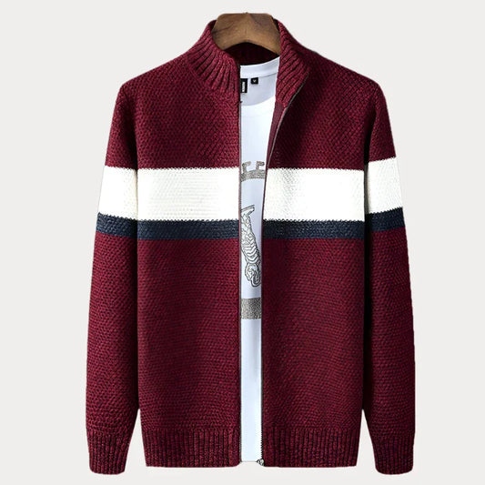 Men's Striped Cardigan – Stylish Stand Collar Sweater for Casual Wear