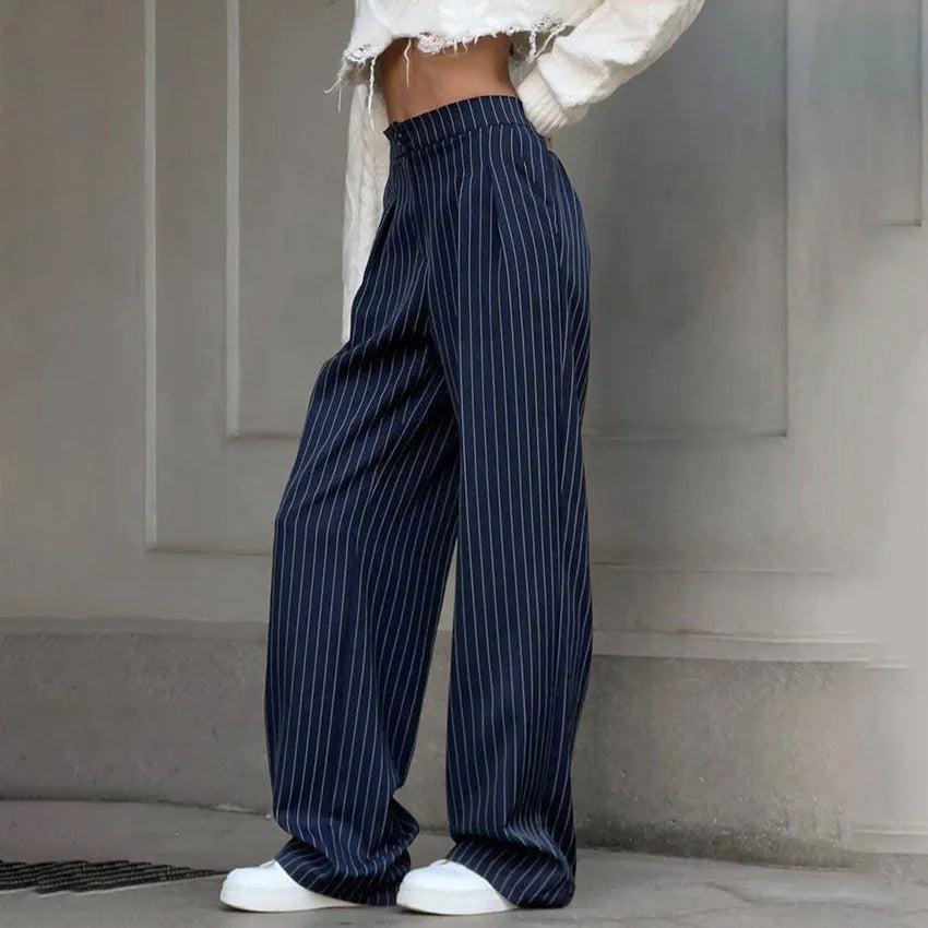 Striped Trousers for Women – Stylish High-Waisted Pants for Casual and Work