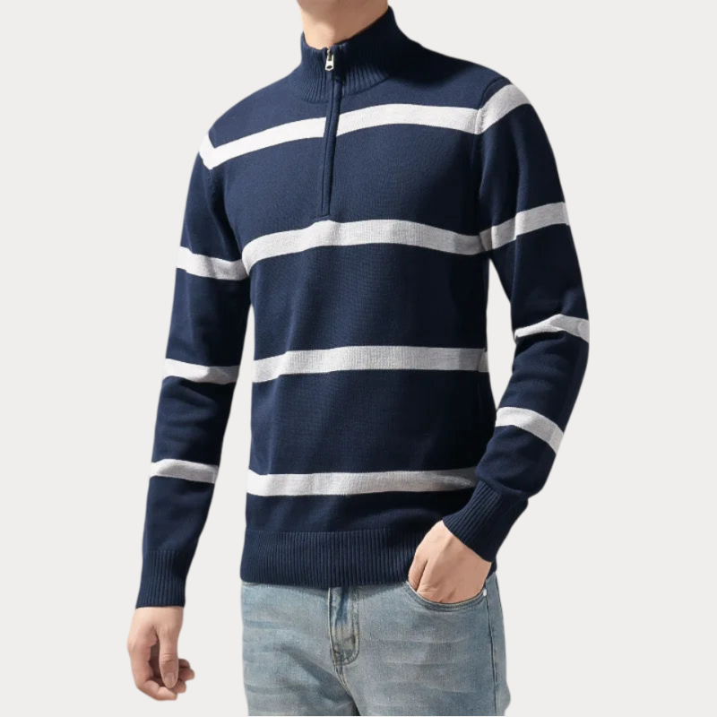 Men's Striped Roll Neck Jumper – Cozy Knit Sweater for Casual Style