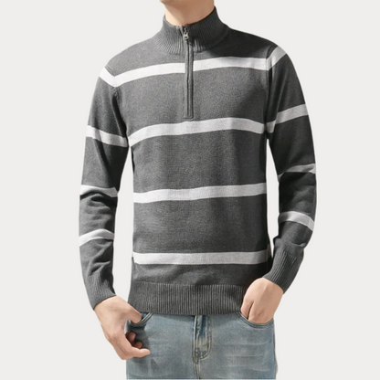 Men's Striped Roll Neck Jumper – Cozy Knit Sweater for Casual Style