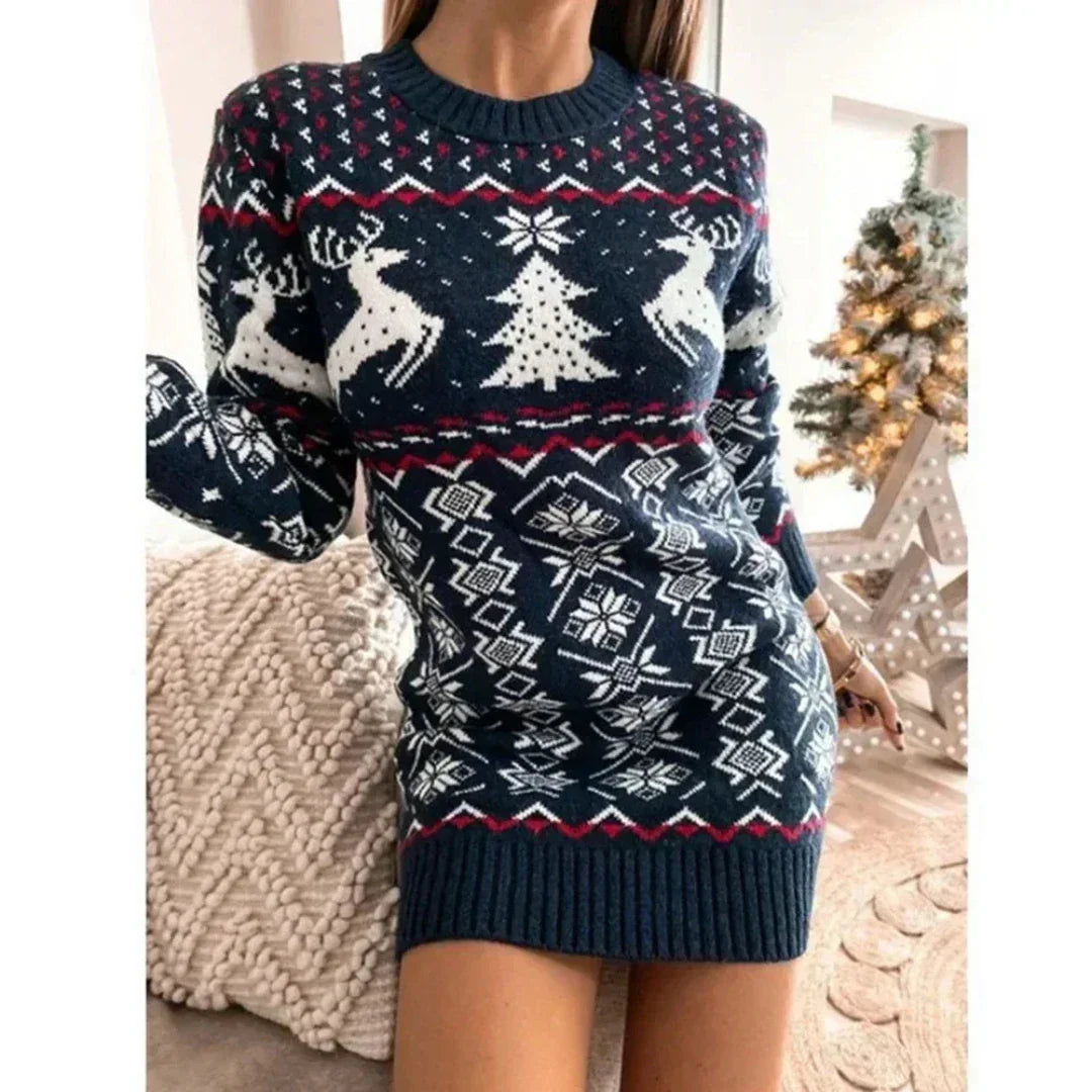 Christmas Dress for Women – Knitted Holiday Sweater Dress with Festive Design