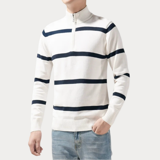 Men's Striped Roll Neck Jumper – Cozy Knit Sweater for Casual Style