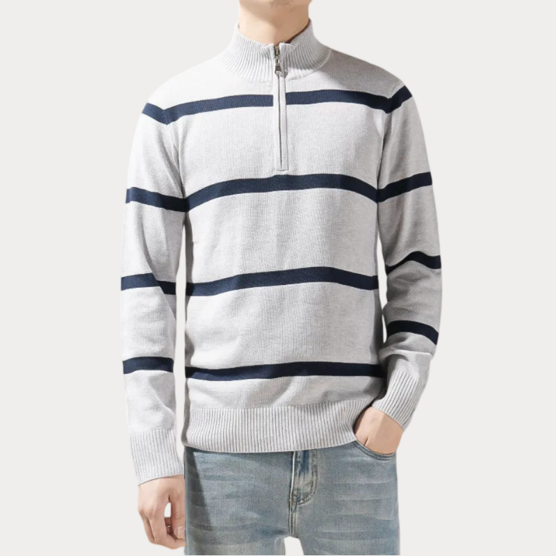 Men's Striped Roll Neck Jumper – Cozy Knit Sweater for Casual Style