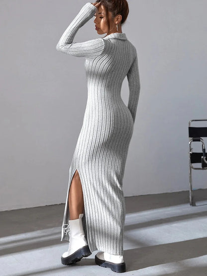 Knitted Midi Dress for Women – Stylish Ribbed Design for Casual or Evening Wear