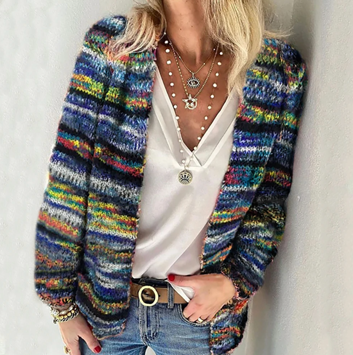 Women's Colourful Cardigan – Stylish Knit Sweater for Casual Wear & Layering