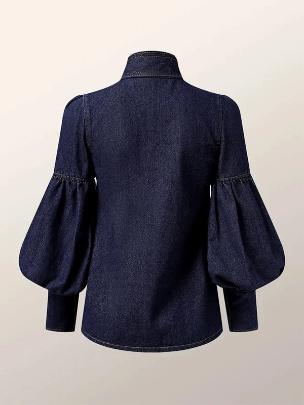 Denim Blouse Women – Stylish Puff Sleeve Top for Casual and Chic Outfits