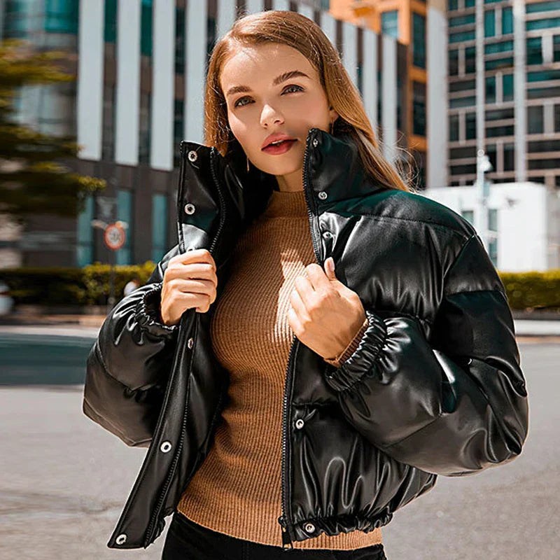 Leather Jacket for Women – Stylish Padded Design for Fall and Winter Fashion