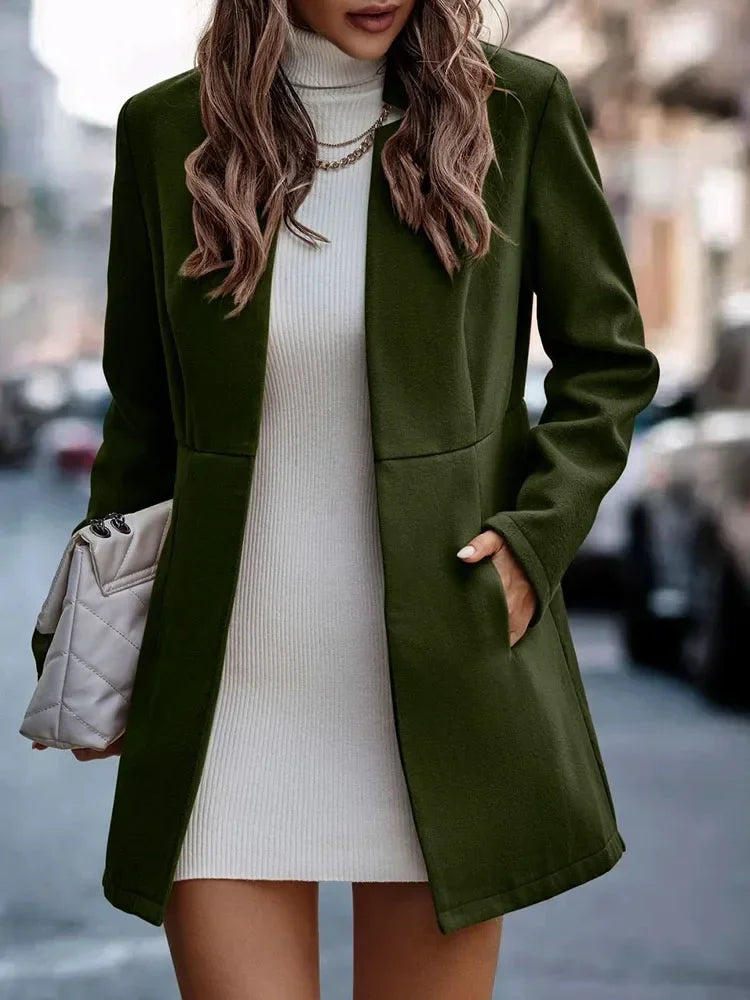 Women's Classic Coat – Stylish Long Overcoat with Warm Fabric for Winter