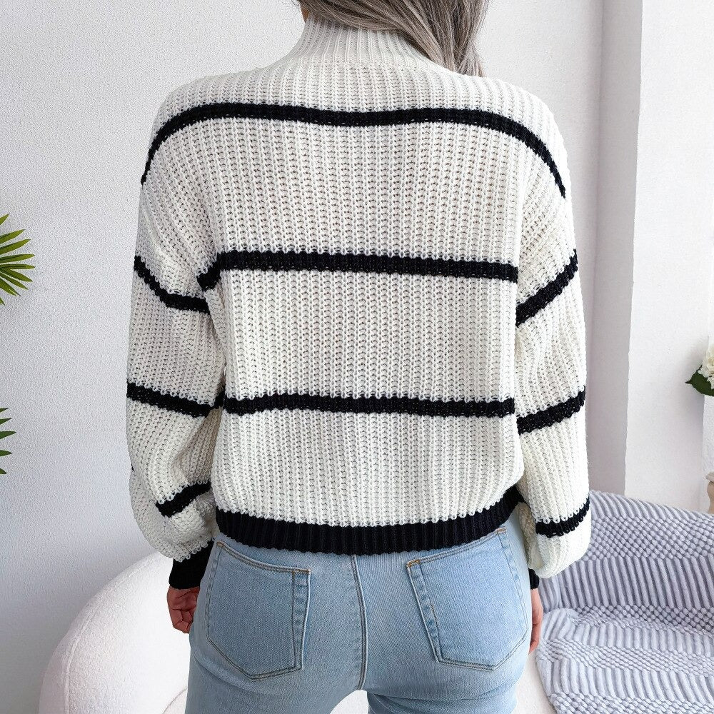 Striped Roll Neck Jumper Women – Cozy Knit Sweater for Casual Wear