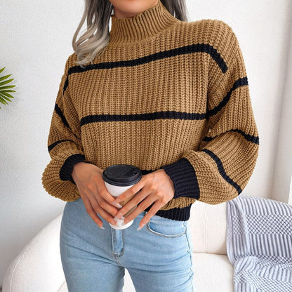 Striped Roll Neck Jumper Women – Cozy Knit Sweater for Casual Wear