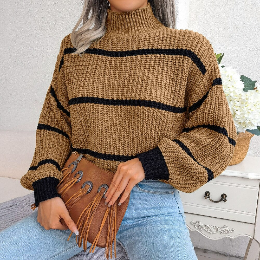 Striped Roll Neck Jumper Women – Cozy Knit Sweater for Casual Wear