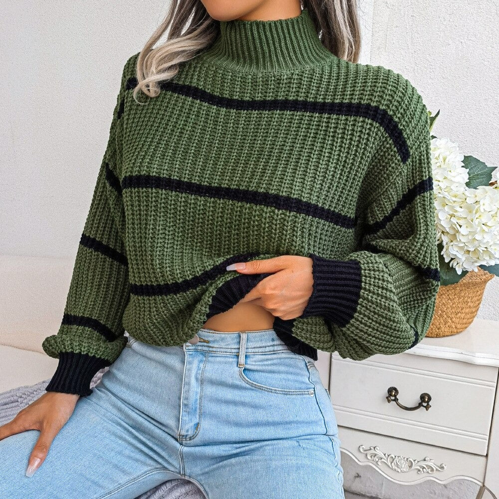 Striped Roll Neck Jumper Women – Cozy Knit Sweater for Casual Wear