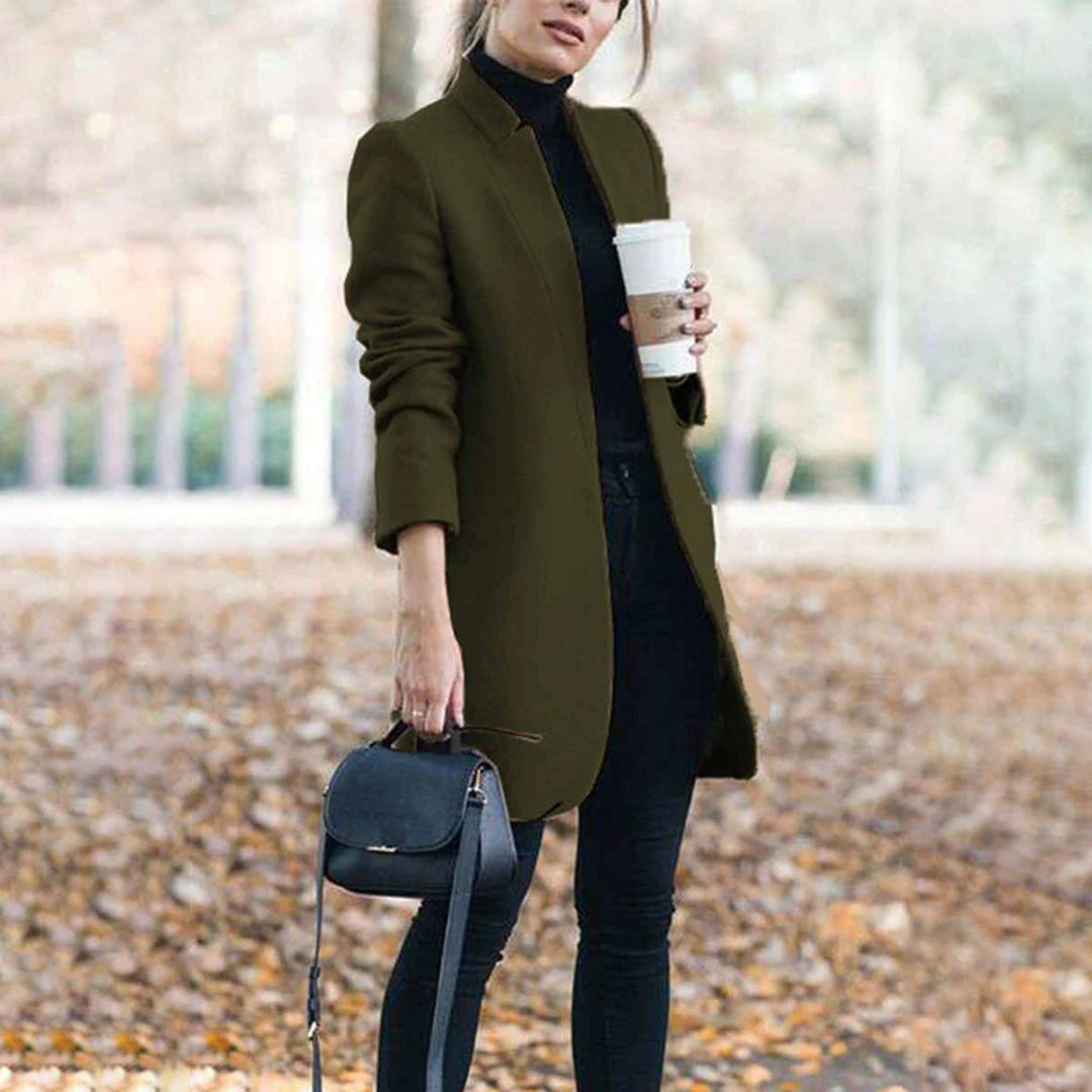 Elegant Women's Coat – Stylish Long Overcoat in Warm Fabric for Winter